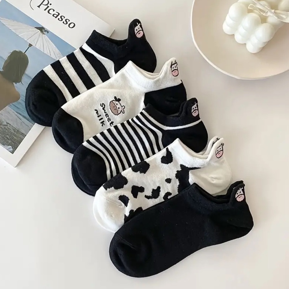 Women’s Sock& Hosiery 5 Pairs Cute Cartoon Cow Comfortable Breathable Socks